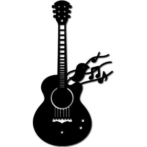Décoration murale en métal représentant un oiseau en guitare. sculpture musicale en fer noir. silhouette ajourée. panneau à suspendre pour salon ou chambre. (1/5)