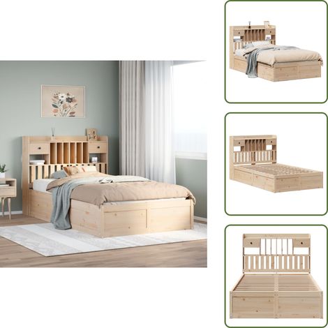 The Living Store Estructura de cama sin colchón madera maciza de pino 135x190 cm - Estructura de cama