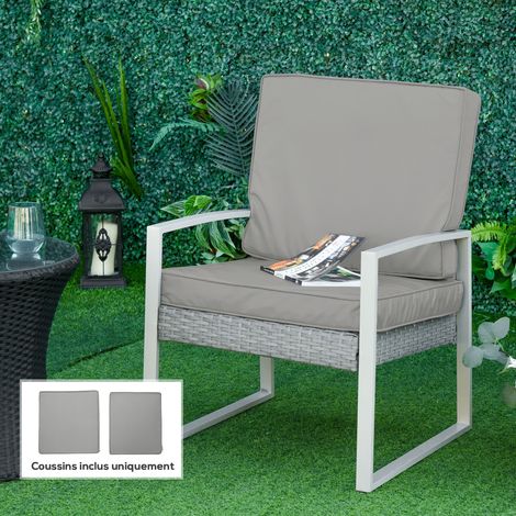 Coussin de chaise et dossier amovible pour fauteuil extérieur en polyester gris clair 56x52/56x46cm
