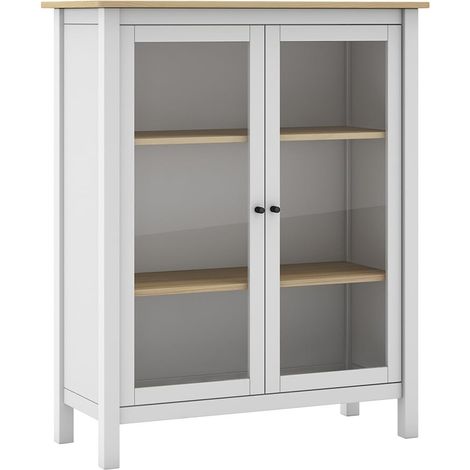 MAKS - Vitrine Basse 2 Portes en Pin Massif Blanc (1/5)