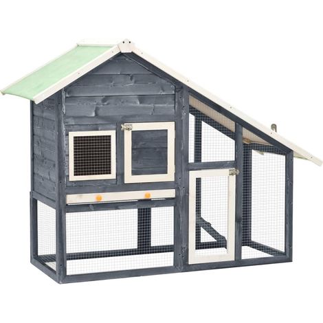 Clapier gris et blanc 140 x 63 x 120 cm bois de sapin massif