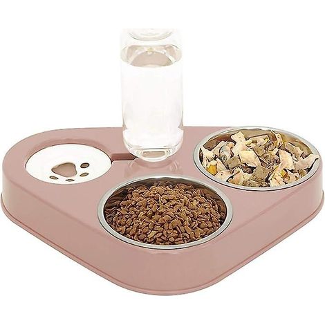 (rose) Bol Pour Chat Double Surlev, Bol Pour Chat En Acier Inoxydable Anti-vomissements 3 En 1, Bol Pour Animaux De Compagnie Eau Automatique Pou (1/5)