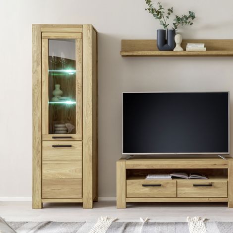 Vitrine 1 porte vitrée 1 porte 65x45x199cm en chêne- SYLAS