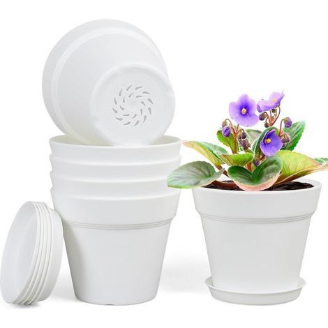 Blumentopf 6er Set Untersetzer Ablauflöcher Hydrokultur Weiß 7IN (1/5)