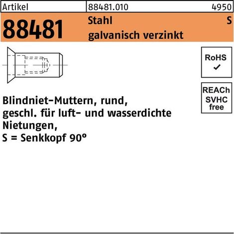 Blindnietmutter R 88481 SEKO M5 /1,5 -4,0 Stahl galv.verz. 500 Stück