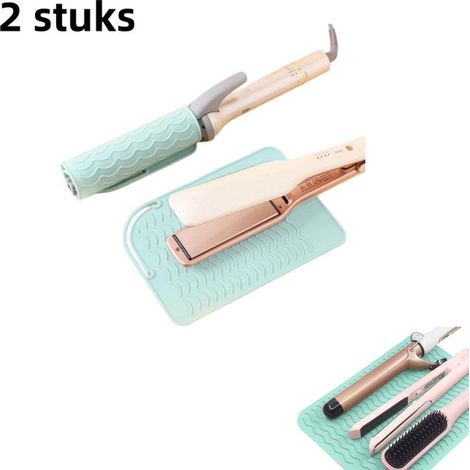 Almohadilla aislante térmica de 2 piezas para rizador, Almohadilla antideslizante permanente para plancha, Estuche portátil térmicas viaje, Verde (1/5)