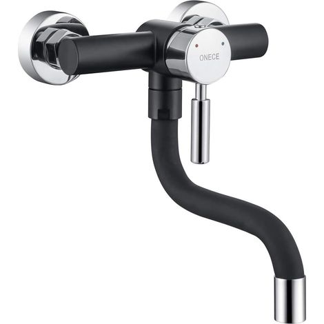 ONECE Robinet de Cuisine Mural Noir, Mitigeur Evier Pivotant à 360°, Mitigeur Encastré Monocommande En Acier Inoxydable 304, Robinet d'Évier Equipé de Aérateur ABS Démontable Anti-Éclaboussures 