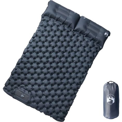 Self-inflating camping mattress with pillows for 2 people, grey (1/5)