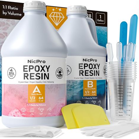 resine epoxy transparente de 3,8 l, haute brillance et sans bulles pour revêtement et moulage d'art, bricolage, bois, dessus de table, dessus de bar, moules, tables de rivière (1/5)