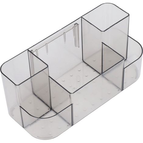 Boîte de rangement transparente à compartiments, sans perçage, à fixer au mur ou à poser sur le bureau, pour bureau, maison, salle de bain, grise, organisateur en plastique clair. (1/5)