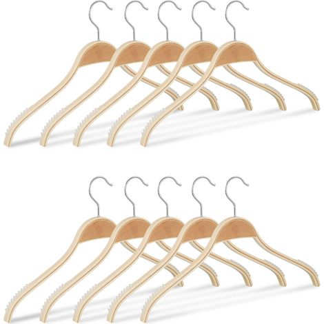 Lot de 10 cintres en bois chemise costume antidérapant encoche gomme crochet 360 nature naturel