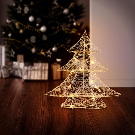 ECD Germany LED Deko Baum Weihnachten mit 20 warmweißen LEDs, 30 cm hoch, aus Metall, Gold, Weihnachtsbaum mit Beleuchtung & Timer, Innen, batteriebetrieben, Lichterbaum Tanne stehend Weihnachtsdeko (1/5)
