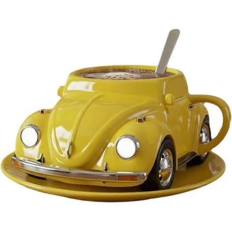 Dekorativer, hitzebeständiger Kaffeebecher mit origineller Form, großem Fassungsvermögen, handgefertigt, für Kaffeeliebhaber (gelb) (1/5)