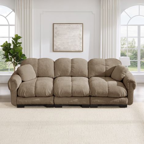 Divano Cloud a 3 posti, con 2 piccoli cuscini decorativi inclusi, design trapuntato raffinato, cuscini di seduta spessi, morbidi e di supporto, schienale ergonomico, facile da montare, adatto al soggi (1/5)