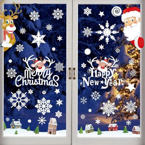 8 NoëL Autocollants NoëL Fenetre Stickers Décoration, Flocon Renne Autocollants Amovibles Père Noël Réutilisable Statique DIY Autocollant pour Noël Décorations (1/5)