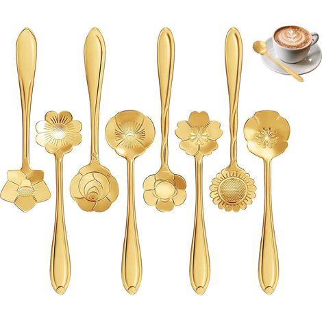 Lot de 8 cuillères à fleurs en acier inoxydable - Cuillères à café créatives - 12,5 cm - Cuillères à sucre - Cuillères à glace - Pour les activités