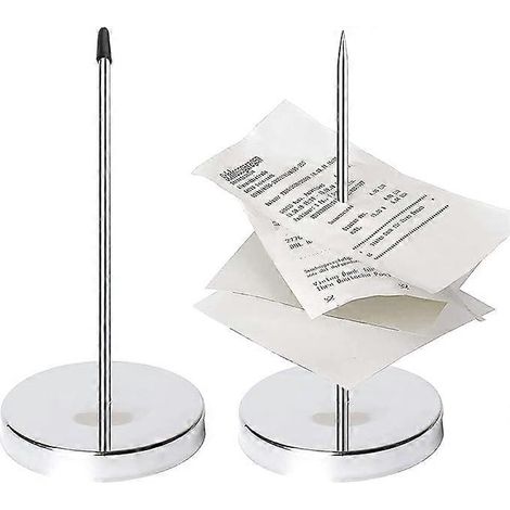 Lot de 2 porte-notes en métal, avec base ronde, pour restaurant, cuisine, bureau ou hôtel (argenté). (1/5)