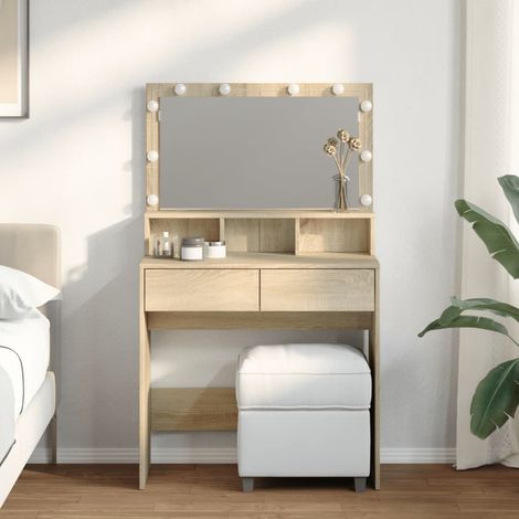 Coiffeuse Table de maquillage Coiffeuse Maquillage avec LED chêne sonoma 80x41x134,5 cm CFW62569 (1/5)