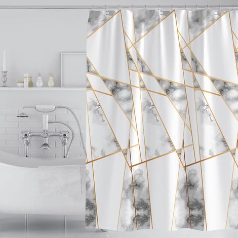 Doublure de rideau de douche en tissu à bordure dorée en marbre, 152,4 cm × 182,9 cm, rideau de douche en tissu avec œillets et système sans crochet, séchage rapide, imperméable, lavable (1/5)