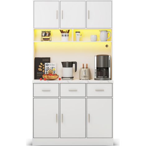 Buffet 100x40x180cm con testiera a LED e cassettiera, Schubladen, bianco, bianco. (1/5)