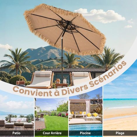 Double Toit en Paille PP Ombre Fraîche Parasol de Jardin Tiki Inclinable 8 Baleines pour Terrasse Barbecue et Plage (1/5)