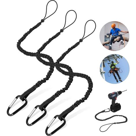 3PCS Cordon de Sécurité pour Travaux en Hauteur, Laisse à Outil Rétractable, Lanière avec Mousqueton, Limite de Poids 10-15KG, Longe (1/5)