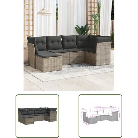 The Living Store 6-tlg. Garten-Sofagarnitur mit Kissen Grau Poly Rattan - Gartenmöbel Set - PE-Rattan Möbel - Outdoor Sofa - Lounge Garnitur - Esszimmergarnitur (1/3)