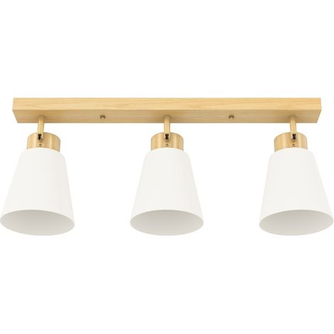Lampada da soffitto LED 40 W con 3 portalampada E27 e testate regolabili 90° effetto legno naturale (1/4)