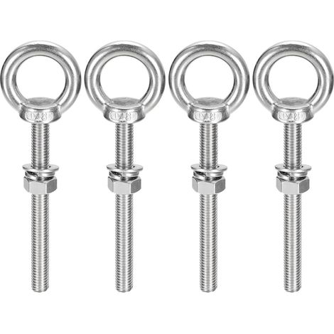 4 pièces Boulons à oeil M8 x 100 mm Vis à Anneau M8 avec filetage métrique en acier inoxydable pour Fixation et Suspension