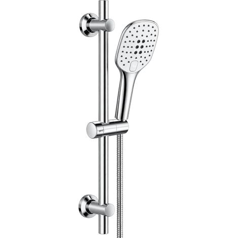 Barre de douche en acier inoxydable 70 cm avec tuyau et support, colonne de douche avec douchette 3 jets, fixation murale réglable adapté aux trous existants, chromé (1/5)