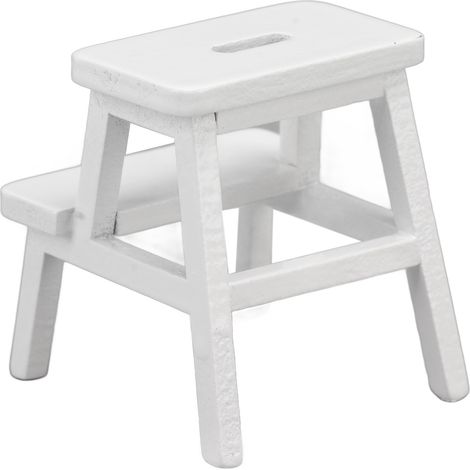 Tabouret de maison de poupée à l'échelle 1:12, illuminé, à 4 pieds, 2 marches, léger, rectangulaire, pour mobilier miniature de maison de poupée, blanc. (1/5)