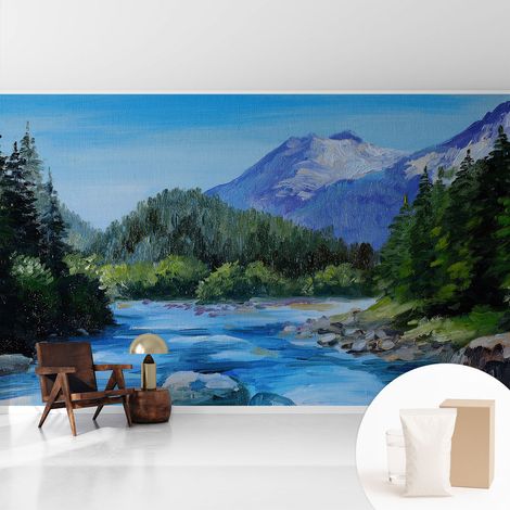 Papier peint intissé mural avec imprimé pour décoration pour salon pour chambre à coucher pour entrée Paysage de montagne 416x254 cm (1/5)