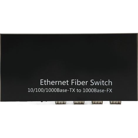 Ethernet-SFP-Glasfaser-Switch, Reichweite bis zu 120 km, 4 optische Ports, 2 Stromanschlüsse, 10/100/1000-Mbit/s-Ethernet-Glasfaser-Transceiver, 100–240-V-EU-Stecker (1/5)