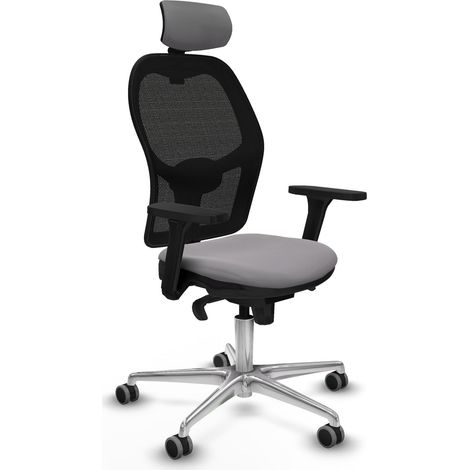 Jorquera sincro malla negra similpiel gris brazos 3D base aluminio cabecero 2D ruedas 65mm engomada (1/5)
