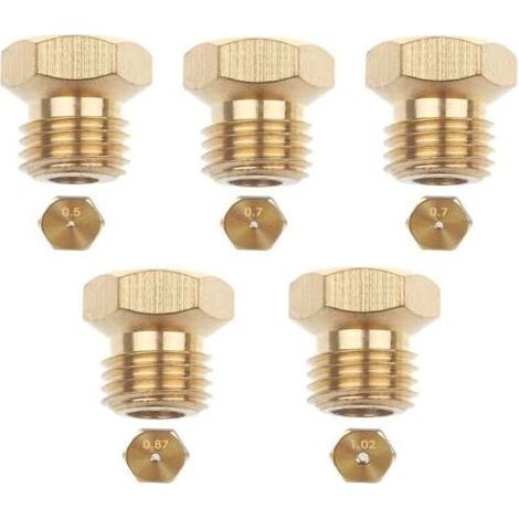Pack de 5 gicleurs gaz butane universels 0,5/0,7/0,87/1,02 mm Installation filetée pour brûleurs Conversion gaz naturel en GPL (1/5)