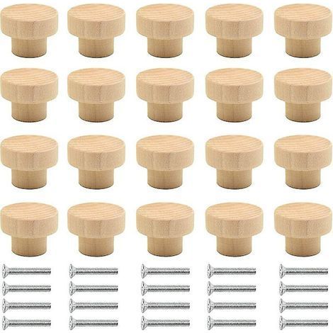 Lot de 20 boutons de meuble en bois naturel ronds - Pour armoires, tiroirs et commodes (1/5)