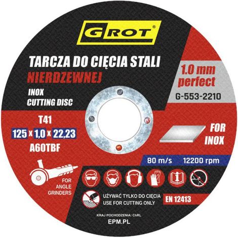 Disque de coupe inox - - 125x1.0 mm - Ensemble 10 pièces - Diamètre intérieur 22,23 mm - Vitesse max 12000 tr/min