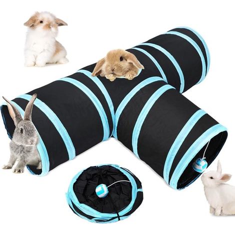 Tunnel de jeu pour chat à 3 parcours, avec balle, maison et tunnel rampant pour chats et lapins, jouet interactif pour animaux, bleu (1/5)