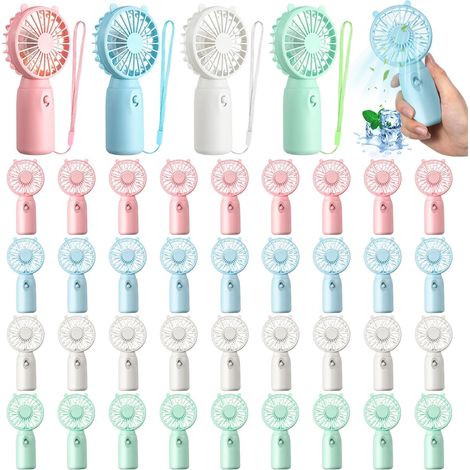 Glooglitter 36 Stück Mini-Ventilatoren, tragbar, batteriebetrieben, mit Trageband, leicht, für Sommer, Hochzeit, Geburtstag, Party, Schule, Büro, als kühlendes Geschenk (Pink, Blau, Weiß, Grün) (1/5)