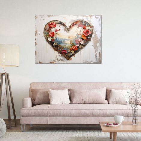 Wandbild 3D-Herz Liebe Blumen im Shabby-Chic-Stil 60x40 (1/4)