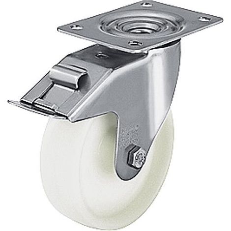 Roue de guidage polyamide/inox/blocage LEX-PO 125G-FI, charge 150 kg, roue diam. 125mm, dim plaque 100x85mm (1/2)