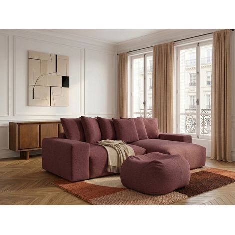 BOBOCHIC - Canapé d'angle réversible convertible coffre VOLTAIRE tissu chiné avec pouf Rouge (1/5)