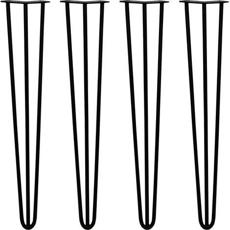 4 x 28" Hairpin Legs - 3 Prong - 12mm - Black