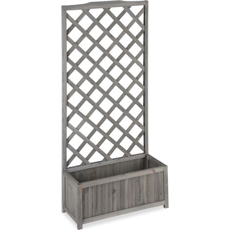 Jardinera con celosía decorativa jardín balcón 90 x 36 x 36 cm para plantas trepadoras de madera gris 130005573 (1/5)