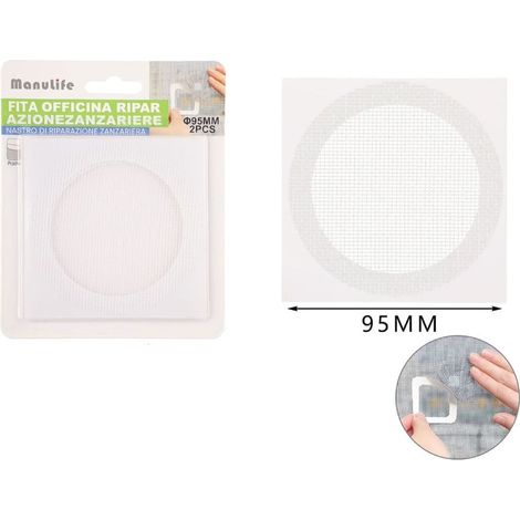 TrAdE Shop Traesio - Set 2 Toppe Adesive A Rete Bianca Per Riparazione Fori Strappi Zanzariere Da 95mm 622150 - (1/3)