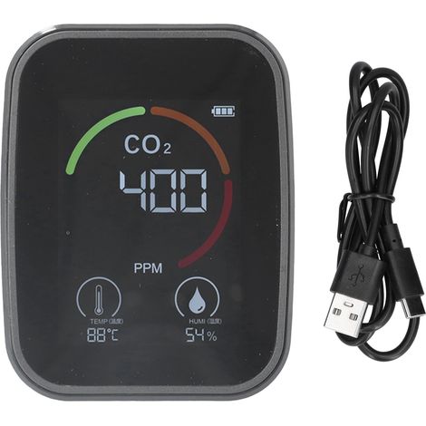 Détecteur Qualité De L'air - CO2 TVOC HCHO Température Humidité - Écran Couleur - Alerte Visuelle - USB Rechargeable - 1 Pièce (1/5)