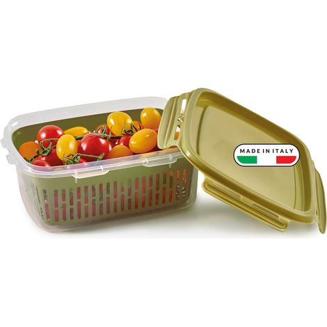 Boîte Conservation Fruits et Légumes 1,8 L, Boîte Alimentaire Frigo avec Panier Amovible, 4 Fermetures, Empilable, Lave-Vaisselle, Made in Italy (1/5)