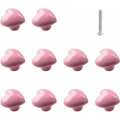 Juego de 10 pomos de cerámica con forma de corazón para cajones - Rosa, pomos para armarios de cocina y roperos. (1/5)