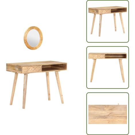 Coiffeuse 100x50x76 cm Bois de manguier solide - Table De Toilette - Coiffeuse - Meuble Salle De Bain - Commode - Rangement (1/5)