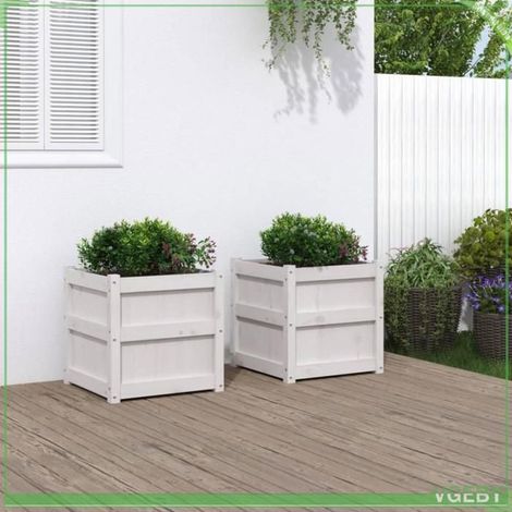Jardinière / bac à fleurs - FAFEICY - 837417 - Bois de pin massif - Blanc - Pack 2 50x50x50 cm (1/5)